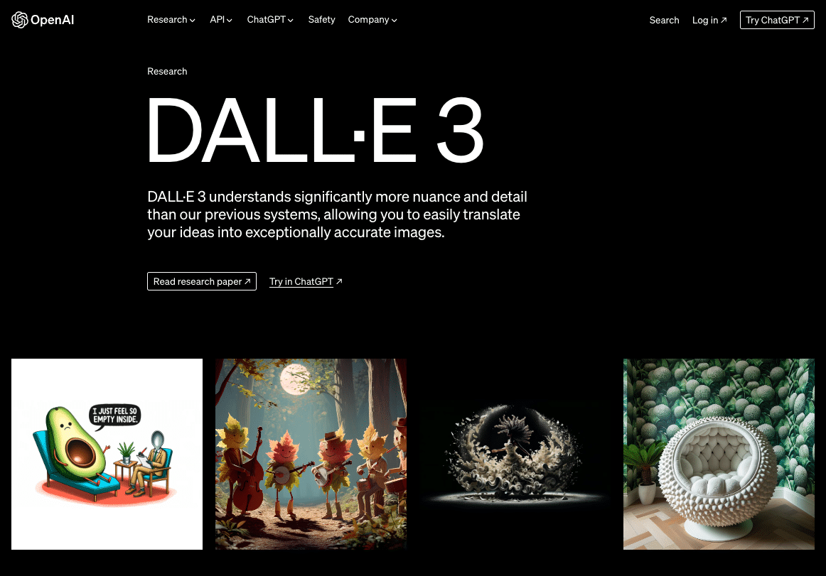 Le site internet de Dall-E 3 