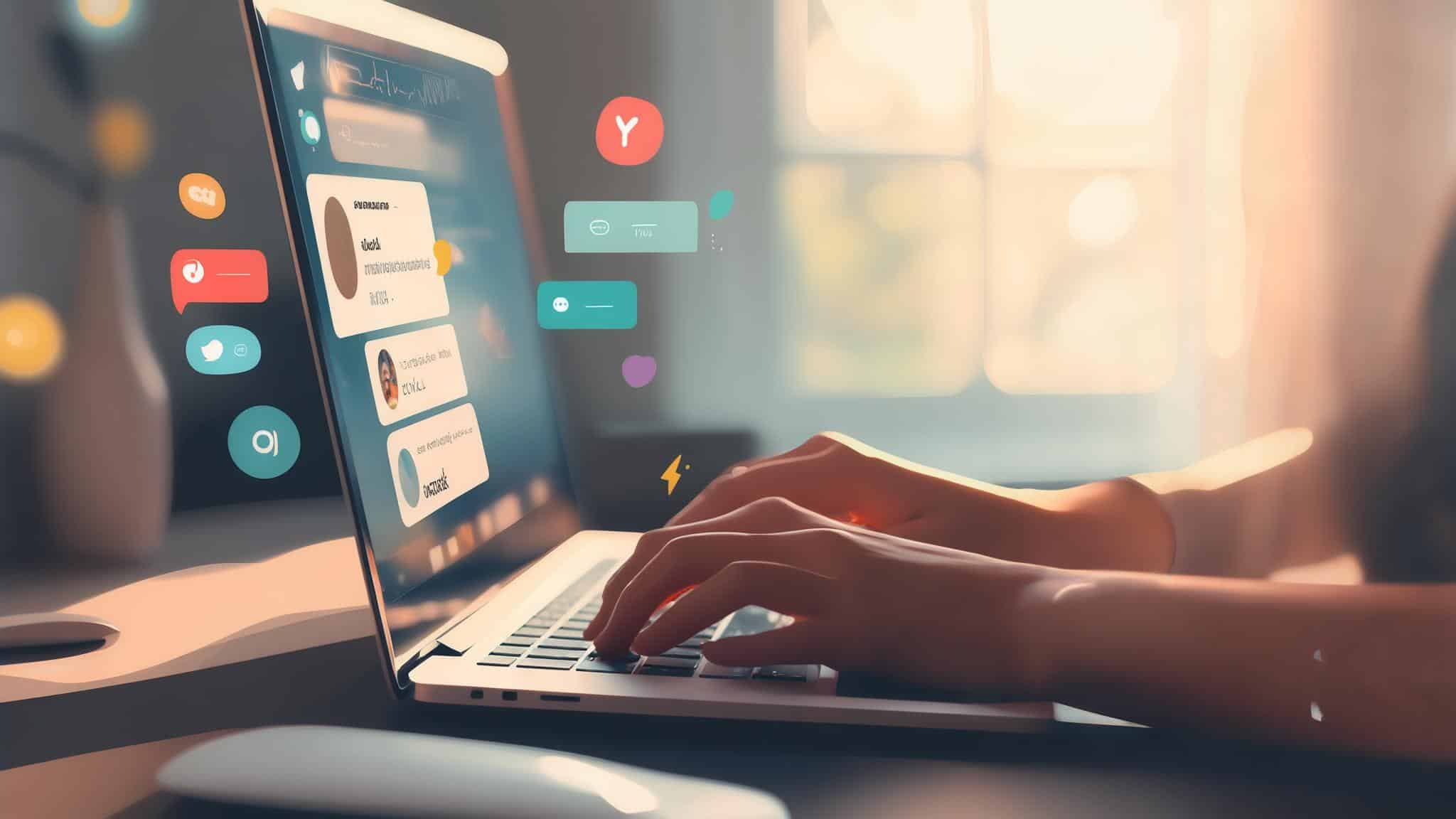 Une personne tape sur le clavier de son ordinateur portable pour répondre aux commentaires