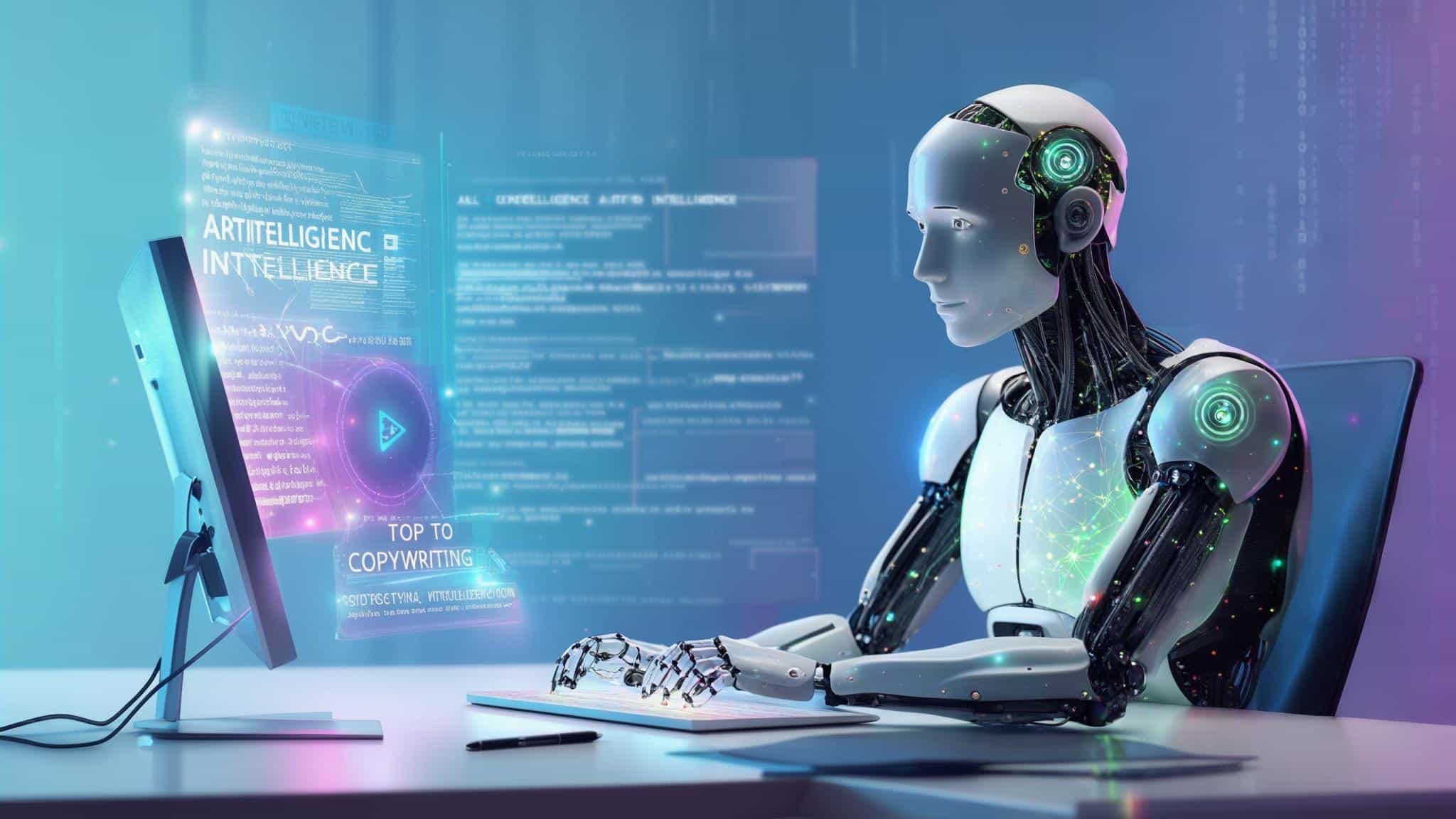 L'image est une représentation futuriste. En effet, on voit apparaître, sur la droite de l'image, un robot qui, sur la partie gauche, analyse  de la donnée sur des hologrammes. La représentation de l'IA ici est le robot.