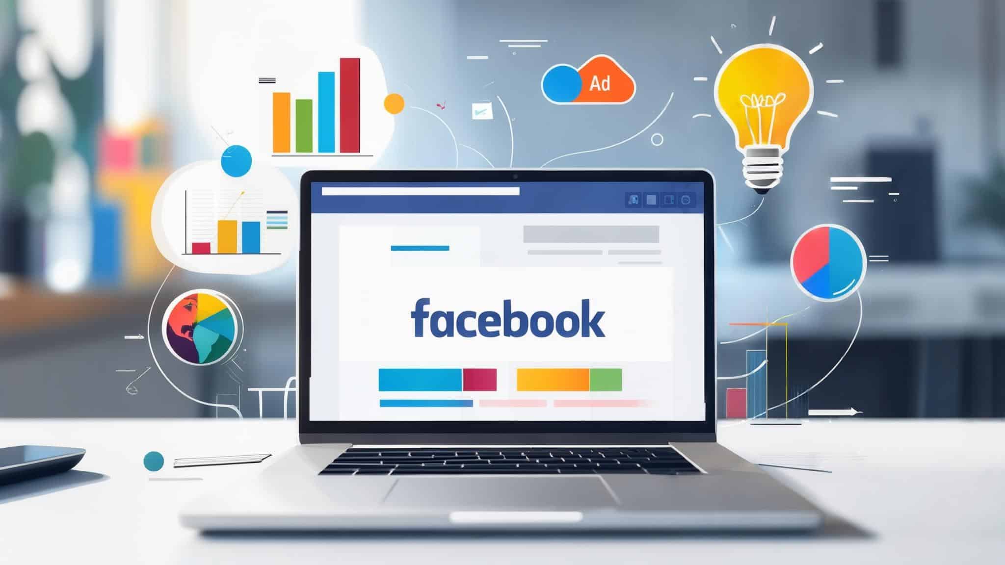 Un ordinateur portable est ouvert sur l'onglet Facebook 